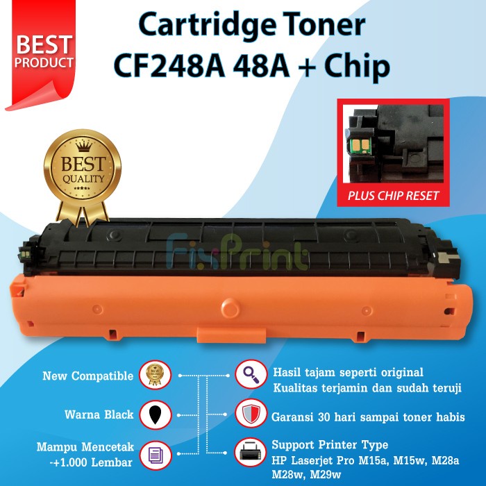 Cartridge Toner Compatible HP CF248A 48A Printer M15a M28a M29w + Chip