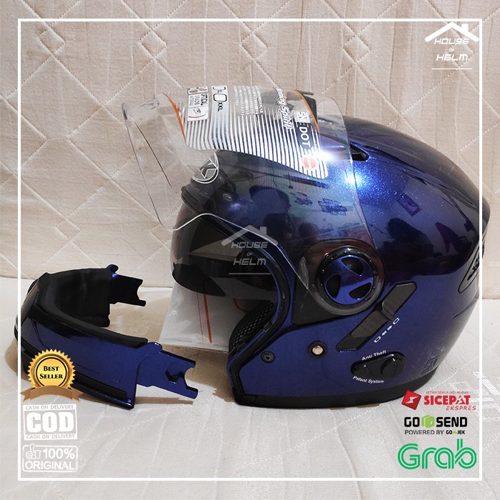 HELM FULLFACE HALFFACE KEREN INK HELM MF1 MF-1 MF 1 SOLID  BLUE SAPHIRE MODULAR CROSS OVER