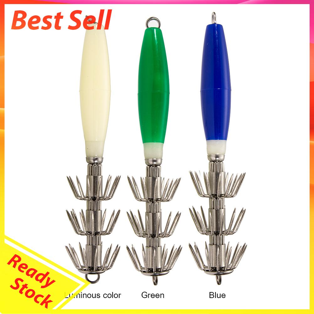 Umpan Pancing Bentuk Cumi-Cumi / Udang Glow In The Dark Bahan Kayu Keras Dengan Kail