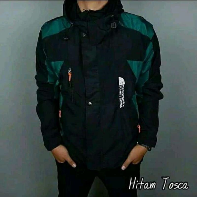 (COD) jaket outdoor WINDPROOF/ jaket gunung/jaket motor-Hitam-tosca