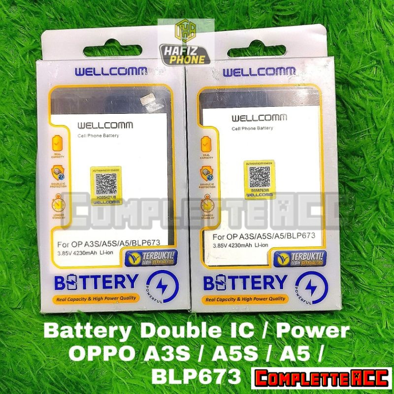 Baterai Battery WELLCOMM OPPO A3S/A5S/A5/BLP673 3.85V 4230mAh Original Wellcomm