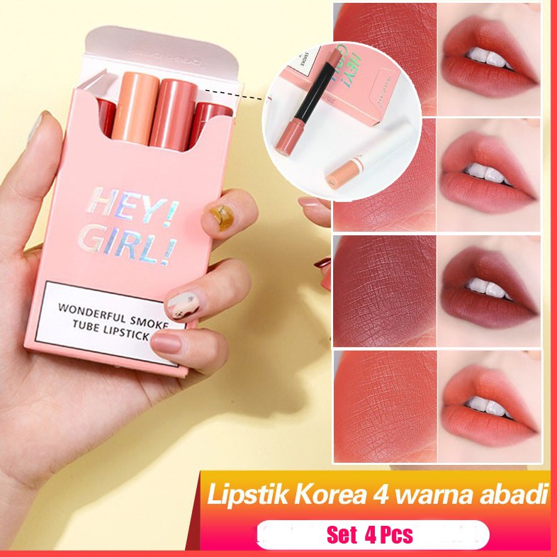 [100% Asli] Lipstik Korea 4 Warna Tahan Lama Lipstik Matte Lipstik Tahan Air Lipstick Korea Lipstick