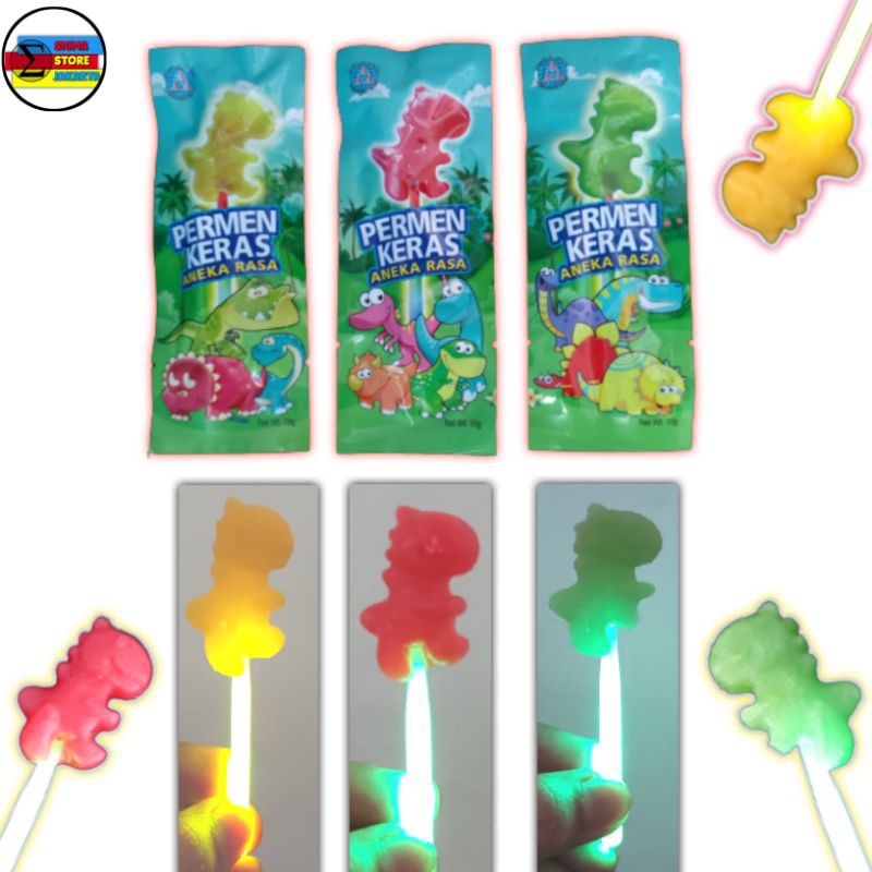 Permen Lolipop Jadul Lightstick Dinosaurus - Permen Lollipop Dino Aneka Rasa Buah