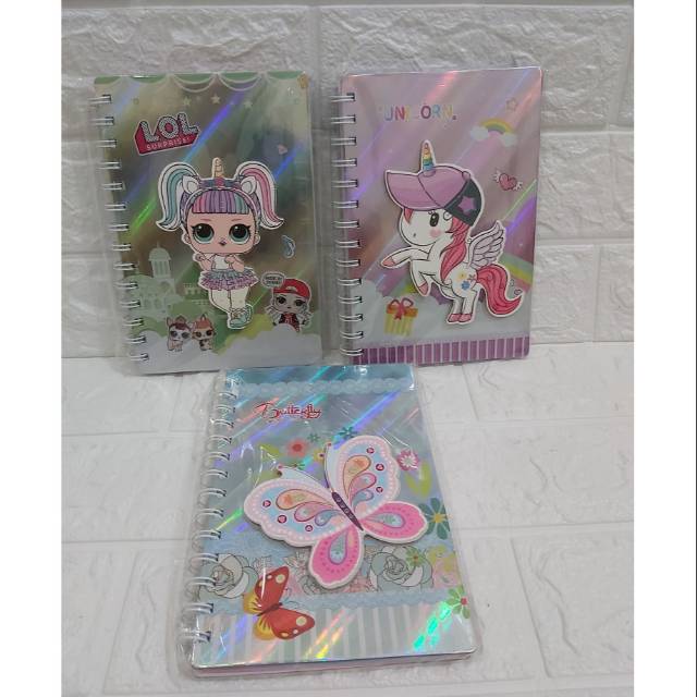 

Diary/note book hologram timbul Lol,unicorn