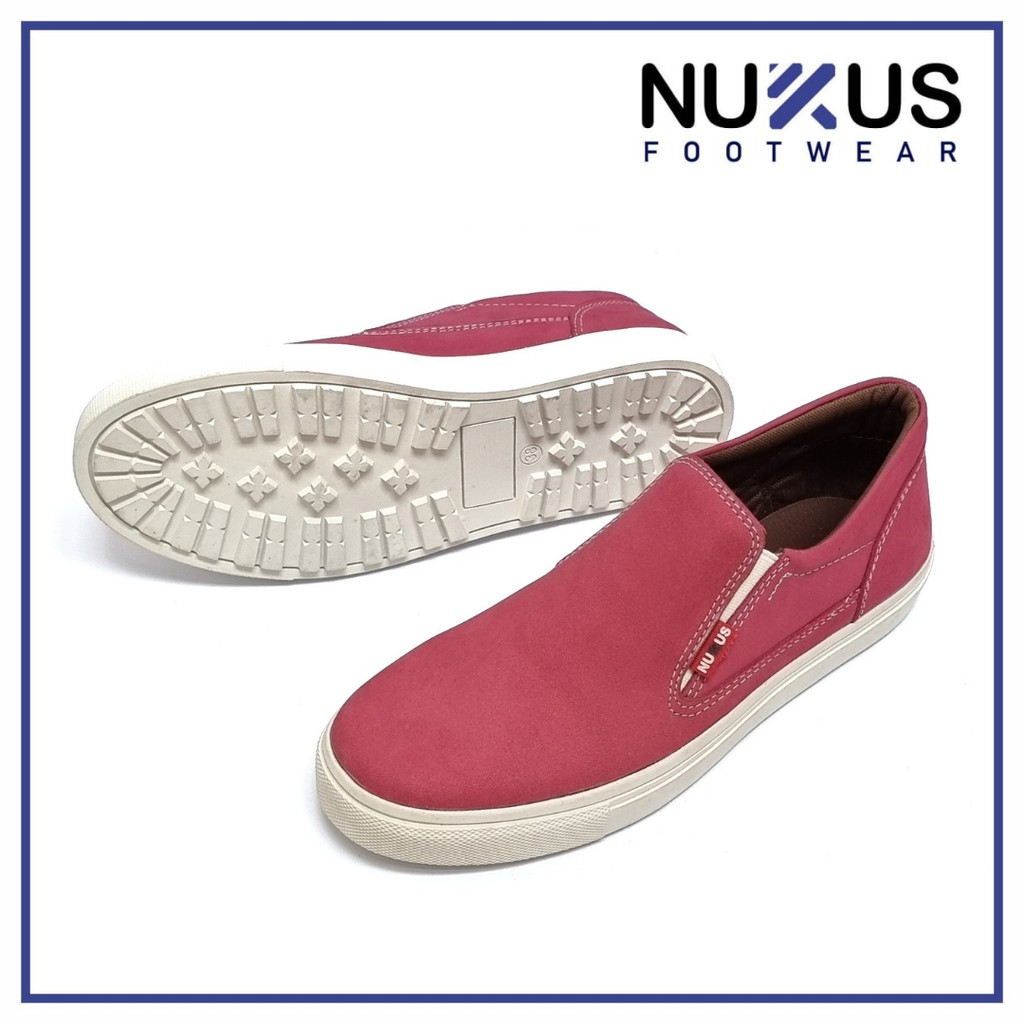 Nukus Sepatu Wanita Kasual Slip On Kulit Sapi Asli Pink - NKS W