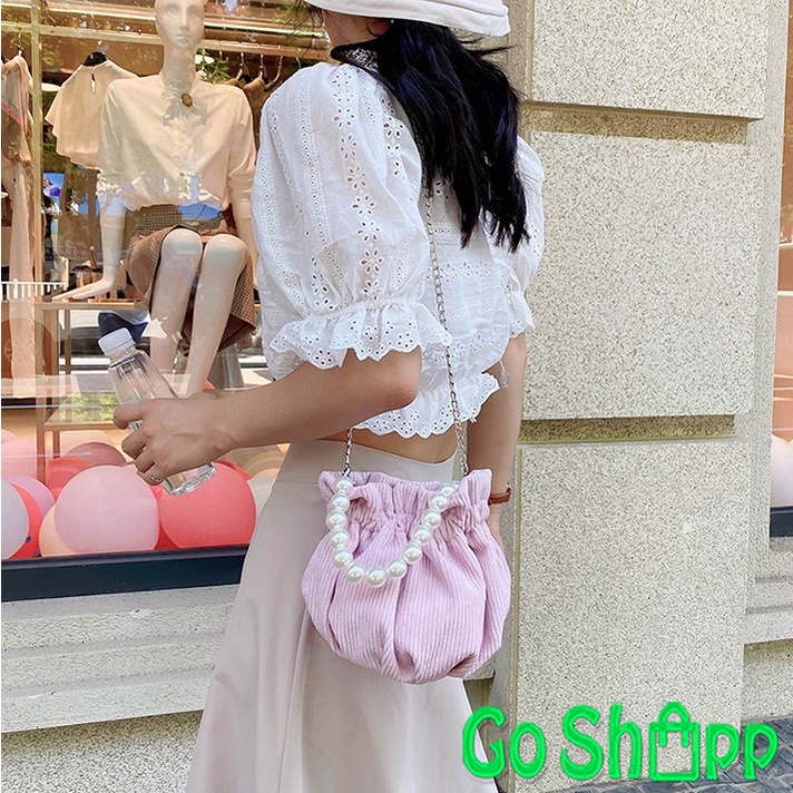 Tas Bucket Bag Wanita Import - Tas Selempang Bucket Mini Fashion Korea - Tas Pesta Wanita Terbaru Import Kekinian - Tas Mini Korean Style - Tas Corduroy Wanita [T07]