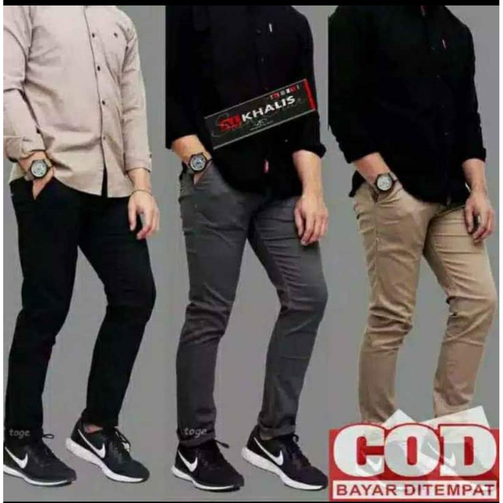 CELANA PRIA CHINO Slim fit Panjang Kerja kantor Santai Liburan Cowok Gentleman Boy Skinny