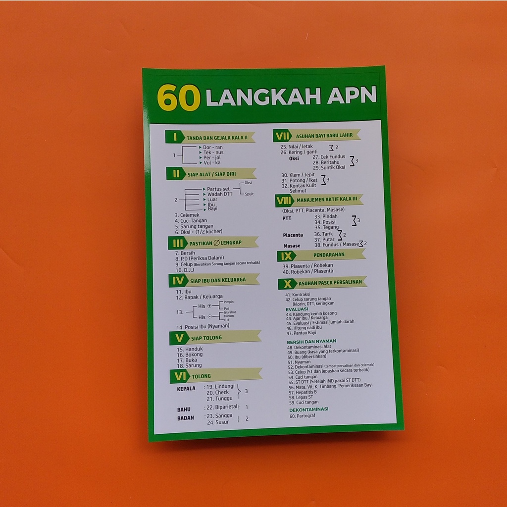 Poster 60 Langkah APN Terbaru, Laminasi Glossy - Poster Kebidanan - Asuhan Persalinan Normal - Ivory