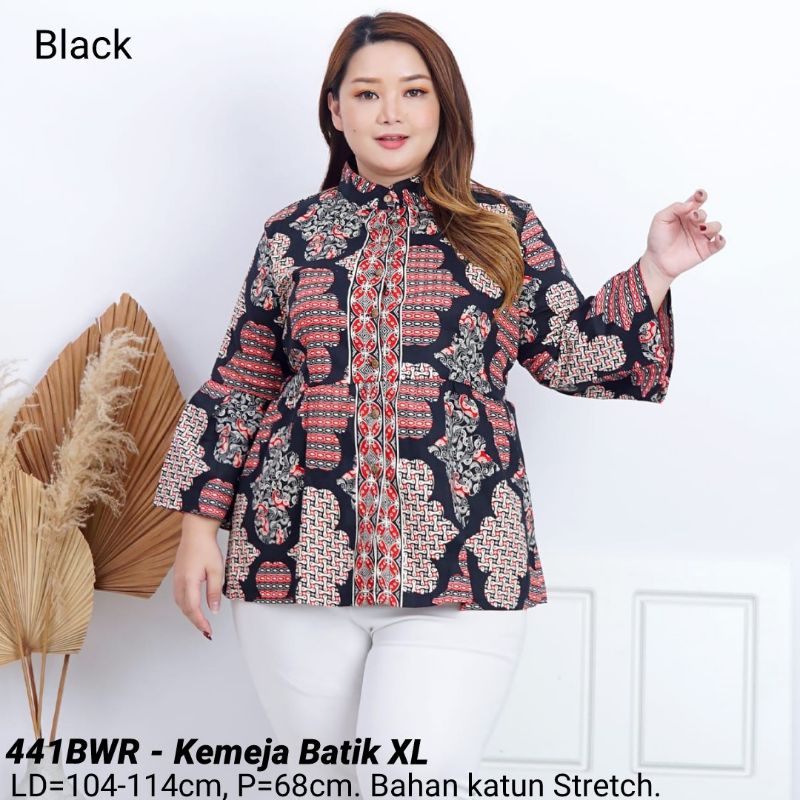 BIGSIZE BLOUSE LADY BATIK JUMBO XL ATASAN KERJA KANTOR WANITA MURAH BAJU CEWEK ETNIK 441