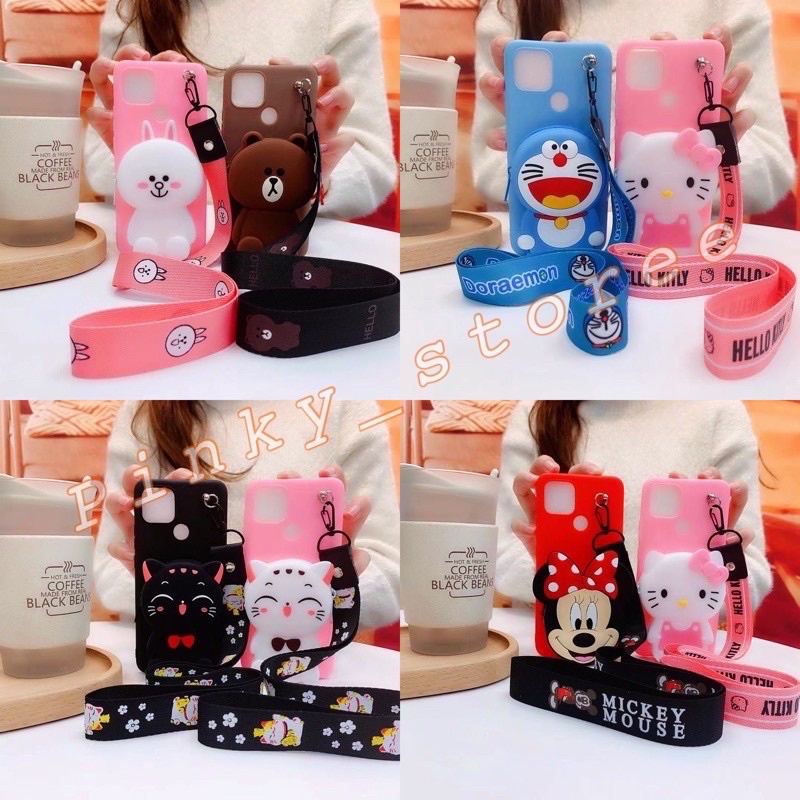 INFINIX SMART 4/ SMART 5/ NOTE 7/ NOTE 7LITE/ CASE KARAKTER DISNEYY DOMPET KOIN + GANTUNGAN TALI HP