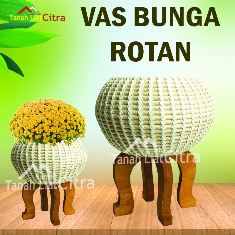 Vas Bunga Anyaman Rotan Dekorasi - Vase Rattan - Webbing Rattan - Handycraft