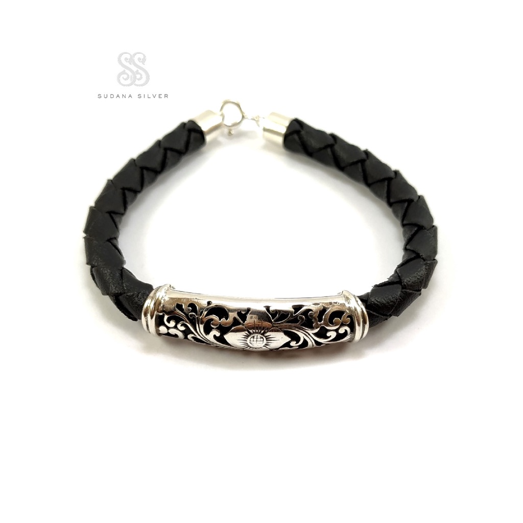 Gelang Kulit Silver 925 HItam Aksesoris Bali