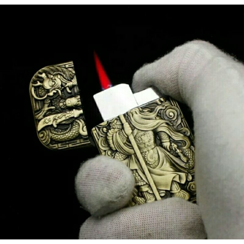 cod Korek Api Dewa perang HG568 Brass gold silver Lighter 3D ukir embosh