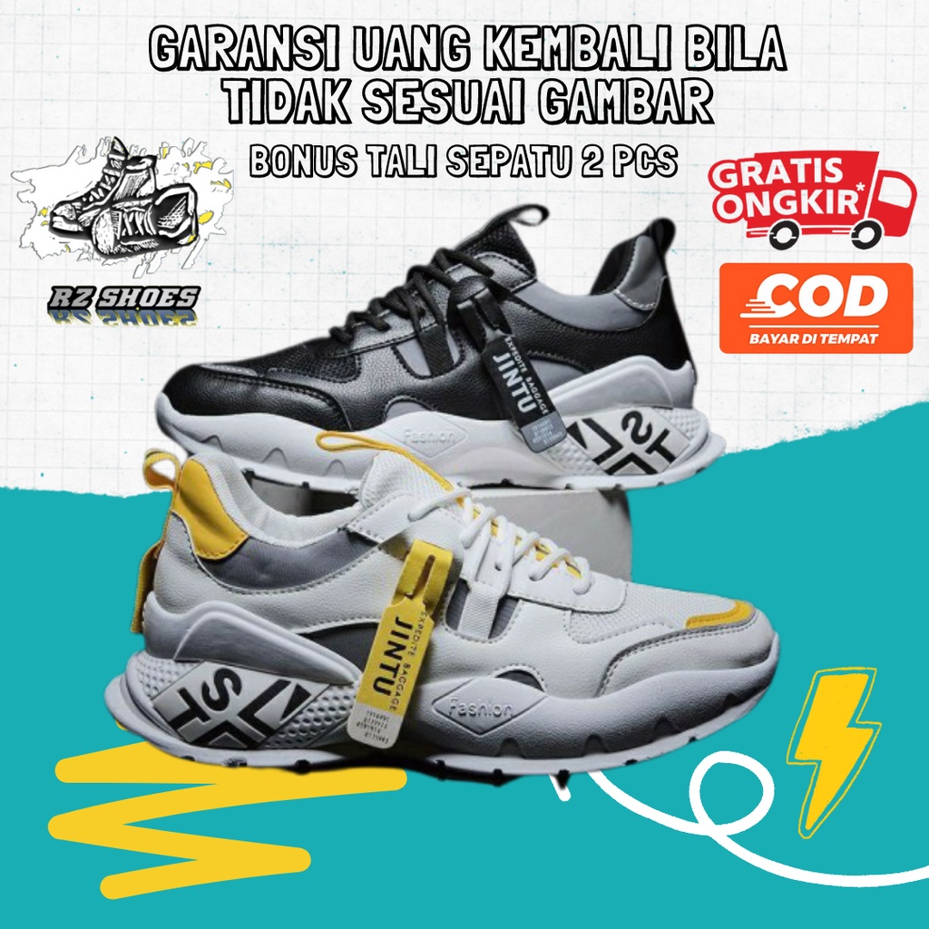 Sepatu Pria Sneakers Jintu Keren Spatu Pria Casual Murah Lokal Hitam Putih Jalan Kekinian Berkualita