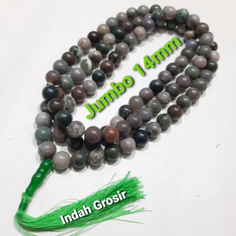 TASBIH BATU JUMBO HIJAU LUMUT SULIKI 14MM 99BUTIR ORIGINAL STONE