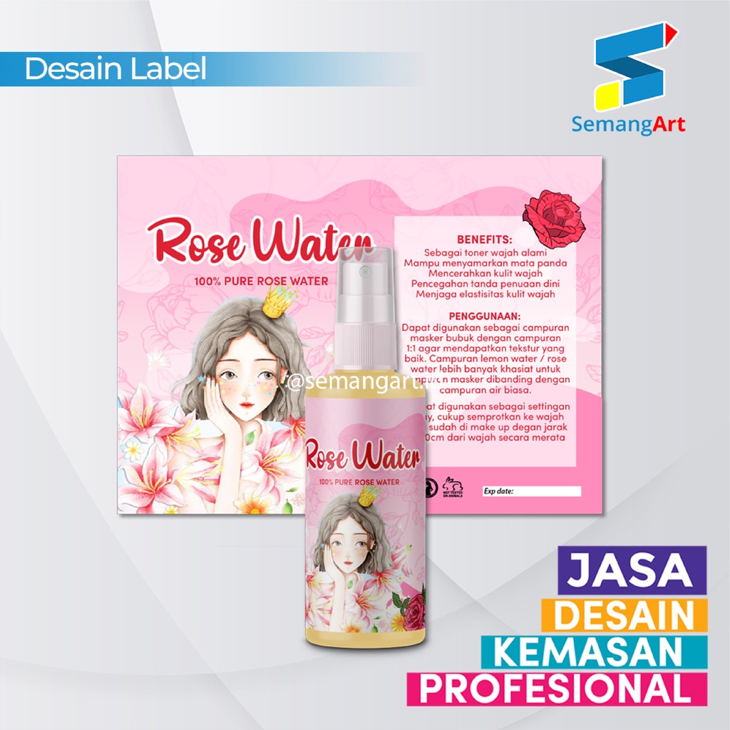 

Jasa Desain Label Sticker Stiker Merk Botol Kemasan Face Mist Rose Water Saffron Serum