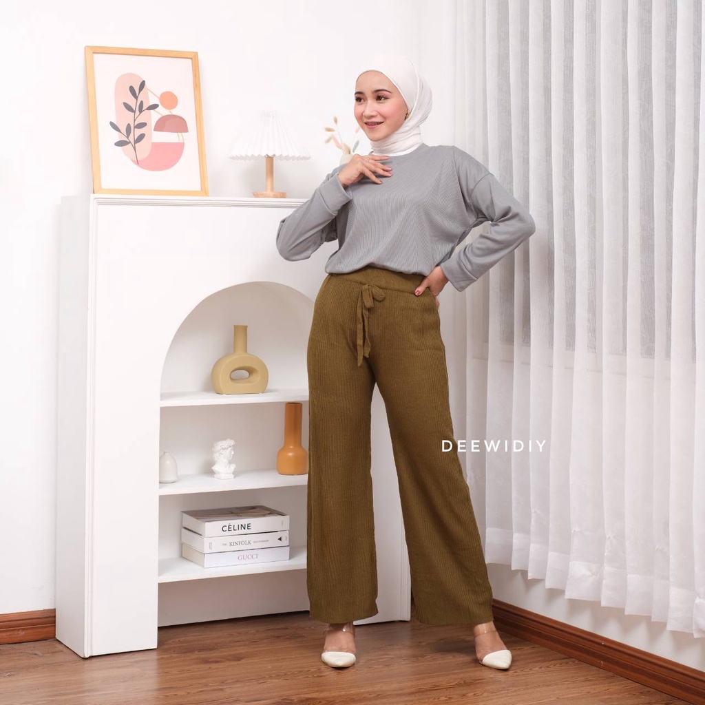 CELANA PANJANG WANITA BAHAN RAJUT PREMIUM TEBAL MUAT SAMPAI JUMBO - RALIA PANTS DEEWIDIY