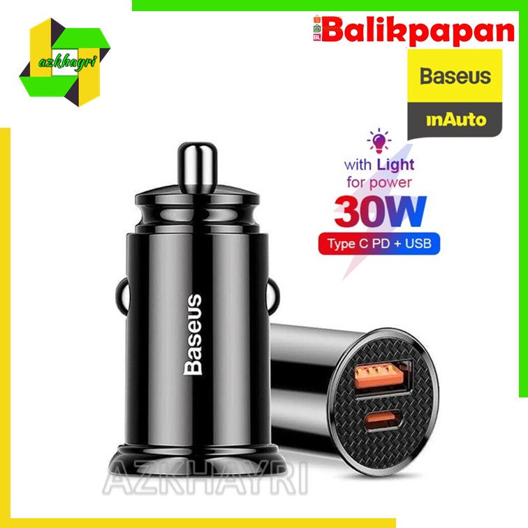 Baseus Car Charger 30w Type-C Pd + Usb Quick Charge 3.0 Mobil