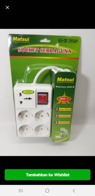 Stop Kontak Arde 5Lb Segi + Kabel (3×0,75mm) + Saklar Lampu MATSUI - SNI