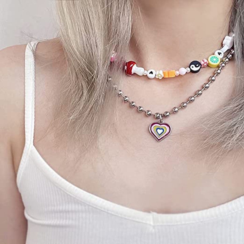 Eropa dan Amerika baru snap jalan buah smiley face tanah liat polimer kalung wanita ins gaya Yin Yan