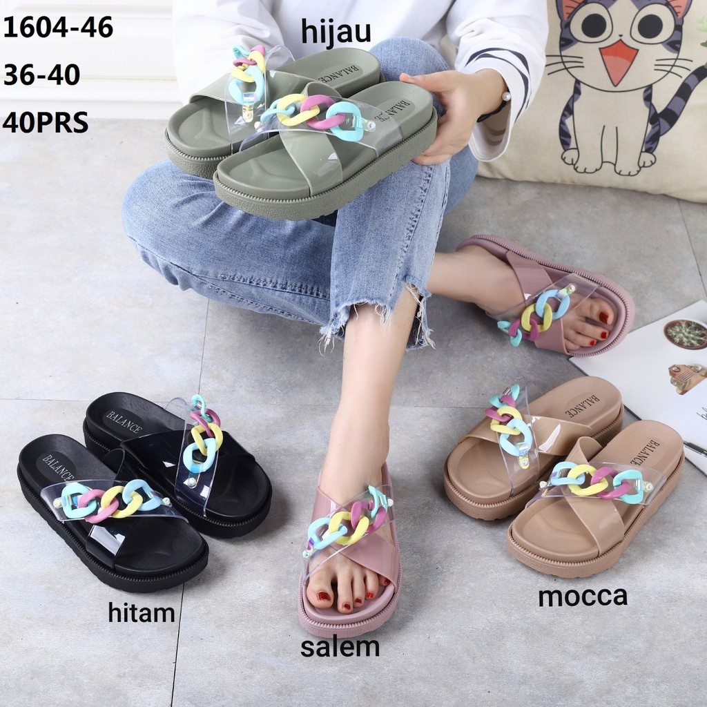 sandal wanita wedges 1604-46 rantai warna warni BLC