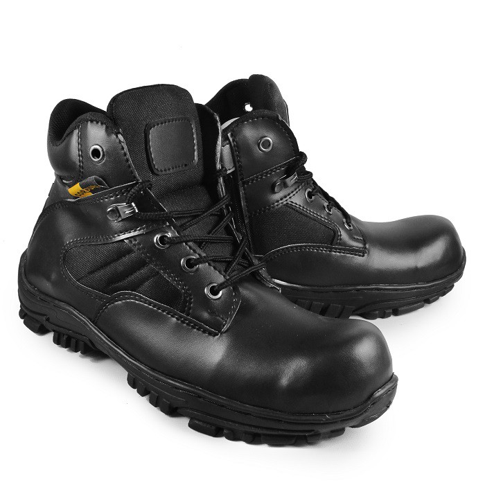 COD!! Sepatu Boots Hiking Pria DLT Cheap Pendek 6 Inci Hitam Safety Bots Ujung Besi Kerja Lapangan