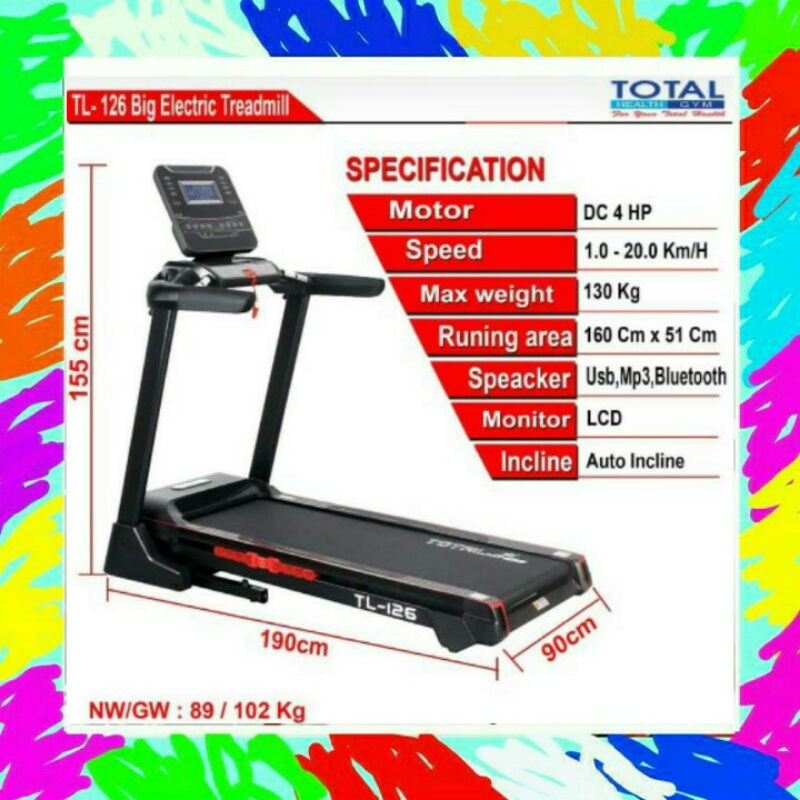Alat Fitnes Treadmill elektrik total tl126 /treadmil elektrik TL 126/treadmil commersil /TL126