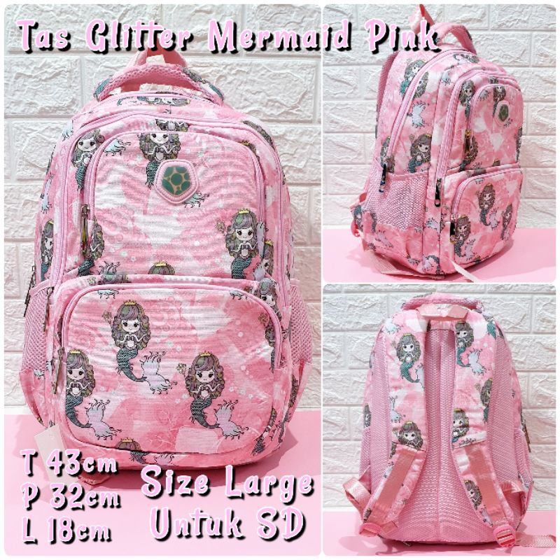 Tas Anak Sekolah Ransel Motif Mermaid Glitter Tas Sekolah Anak SD Ukuran Besar