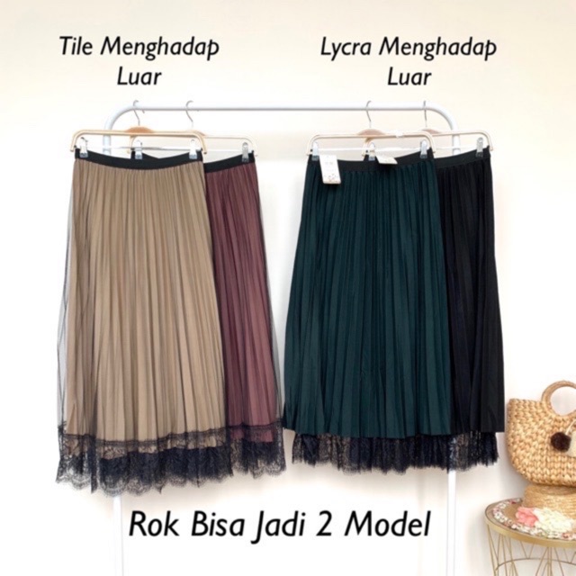 FW R122 Rok Plisket Lycra Bolak Balik Panjang Import Premium | Rok Plisket Lycra 2in1 Import