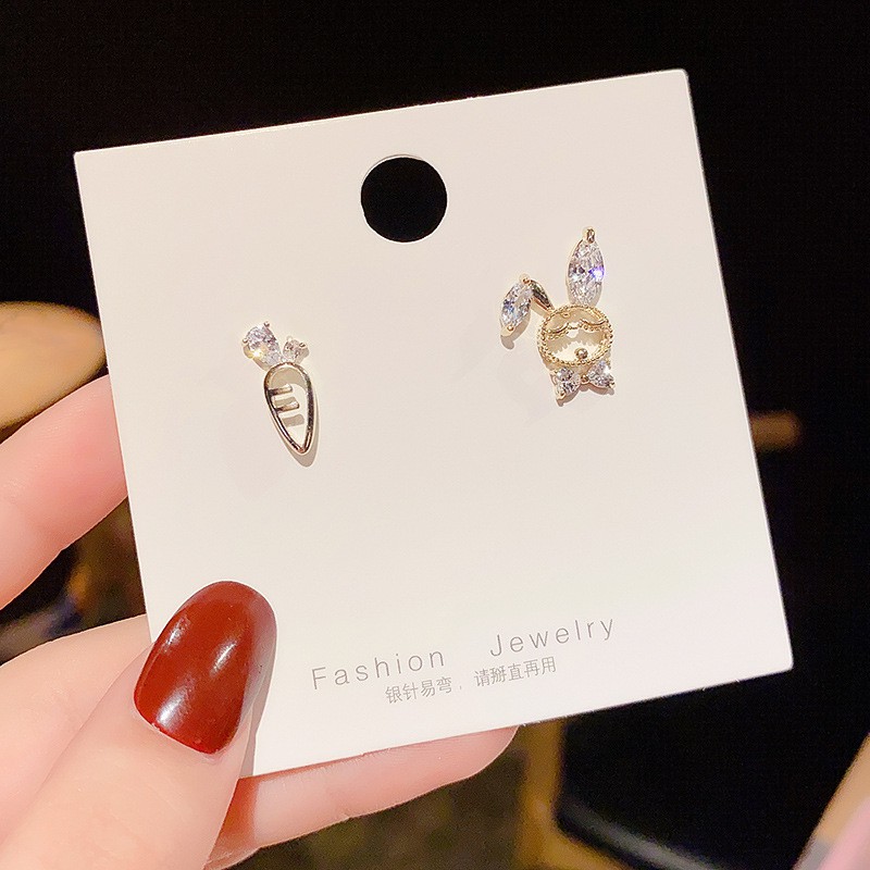 Shuling 925 silver needle Cute Rabbit Earrings Asymmetrical Sweet Female High Sense Stud Earrings