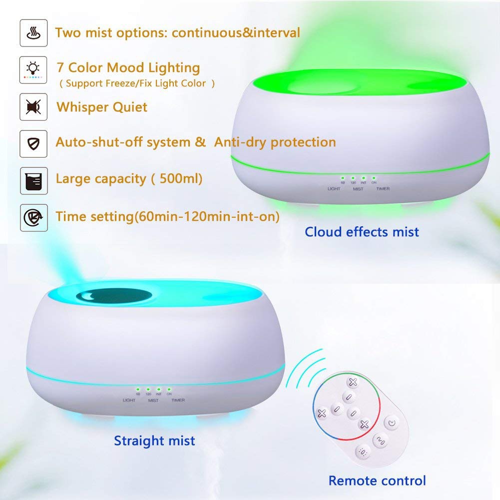 H33 Humidifier Air Aroma Diffuser Remote Control 500ml Ocean Mist Mode