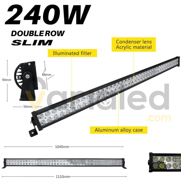 SLIM LED BAR 240W 42 Inch 100 cm Double Row 12V 24V Lampu Sorot Spotlight Tembak Offroad Worklight
