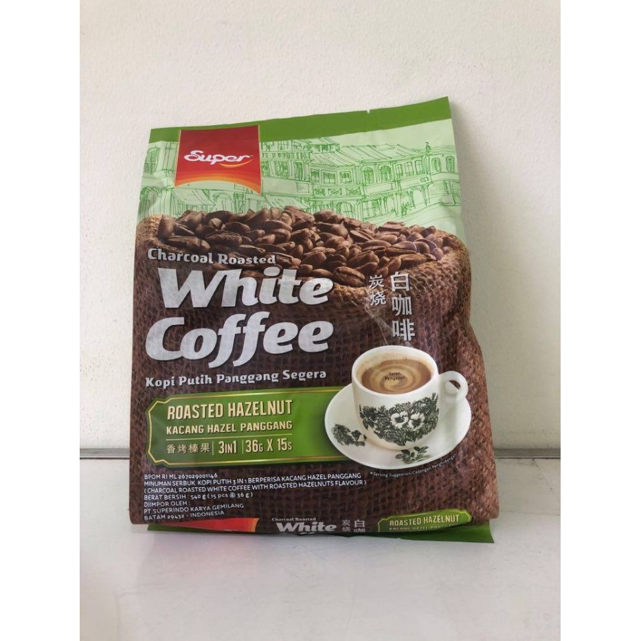 

Super White Coffee hazelnut Charcoal Roasted Coffee 3in1 hazel 540gr