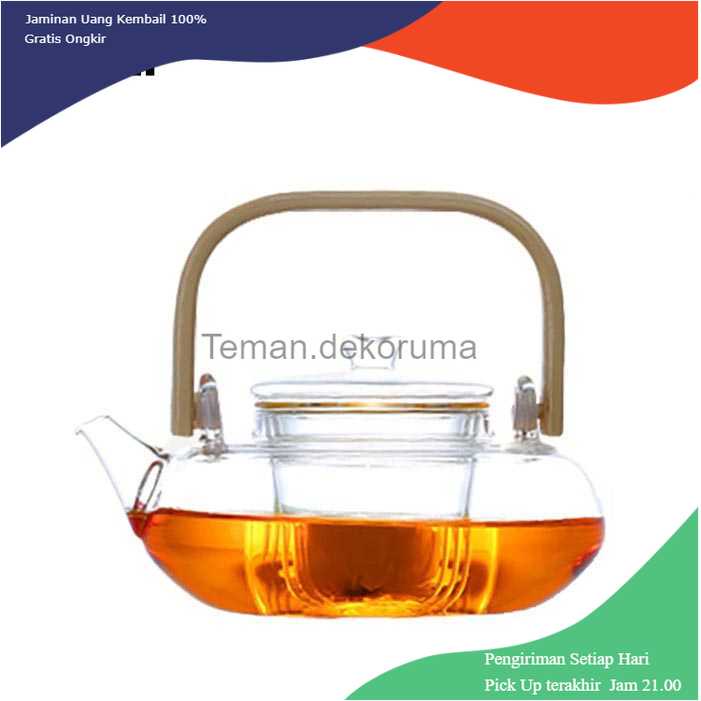 TD-DA1 Meltset Teko Pitcher Gagang Kayu Glass Teapot Japanese Style - 8CV101