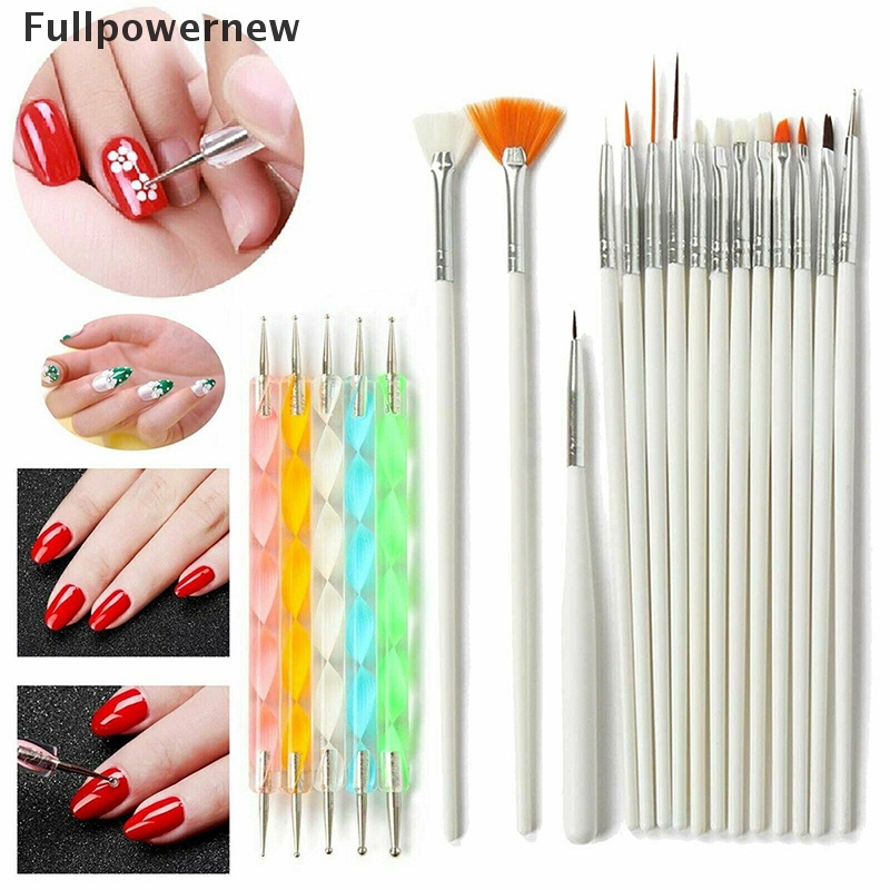 (FULL) 20pcs / Set Brush Pen Dotting Gambar / Lukis Kutek Gel UV Untuk Nail Art