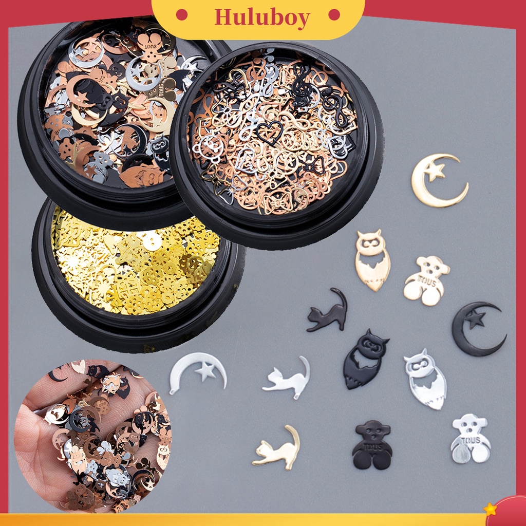 Huluboy Huluboy♡ 120pcs / Kotak Payet Logam Desain Kepingan Salju Hollow Tema Halloween Untuk Dekorasi Manicure Wanita