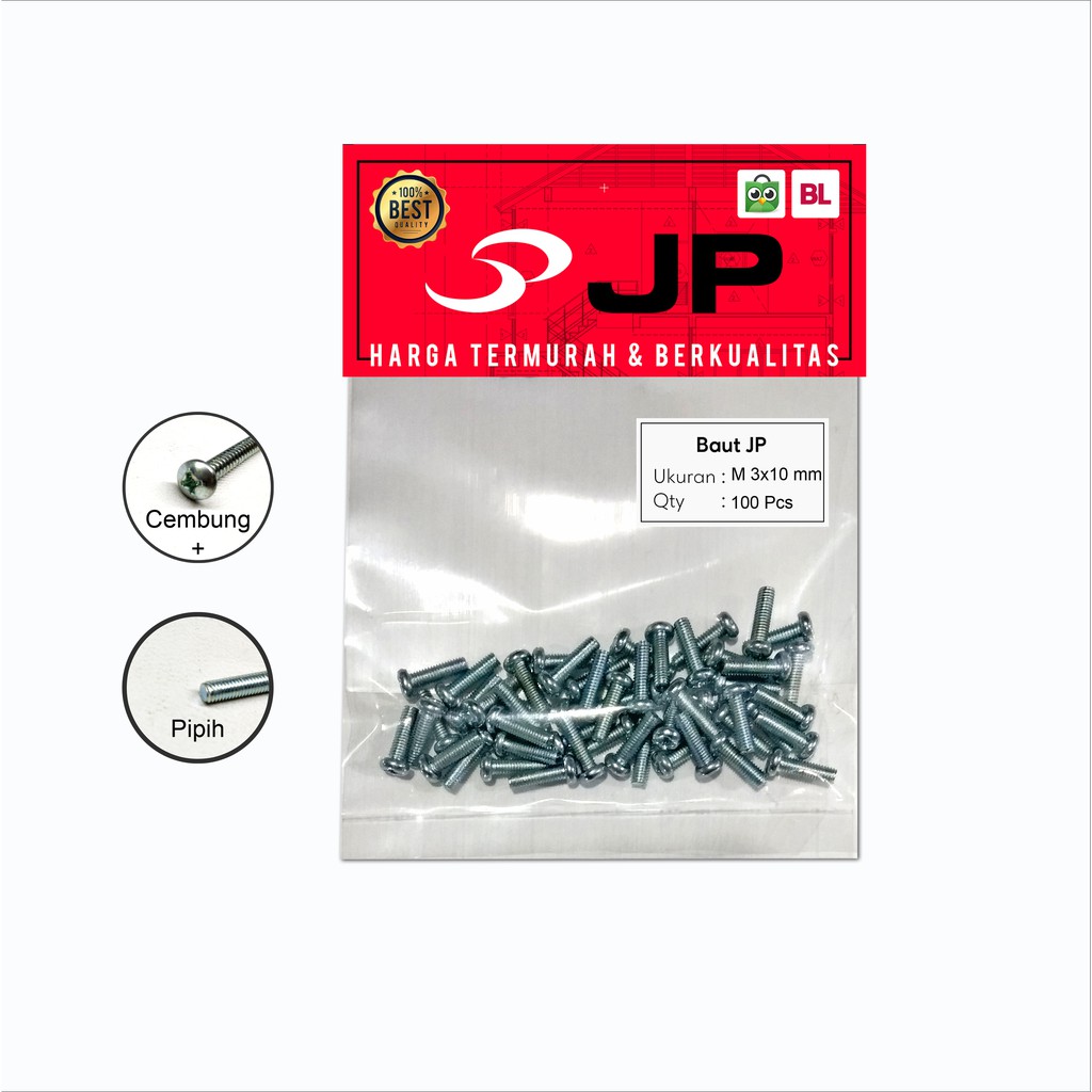 BAUT JP M 3 x 10 MM - SEKRUP SKRUP BAUT JP 3x10 ISI 100 PCS