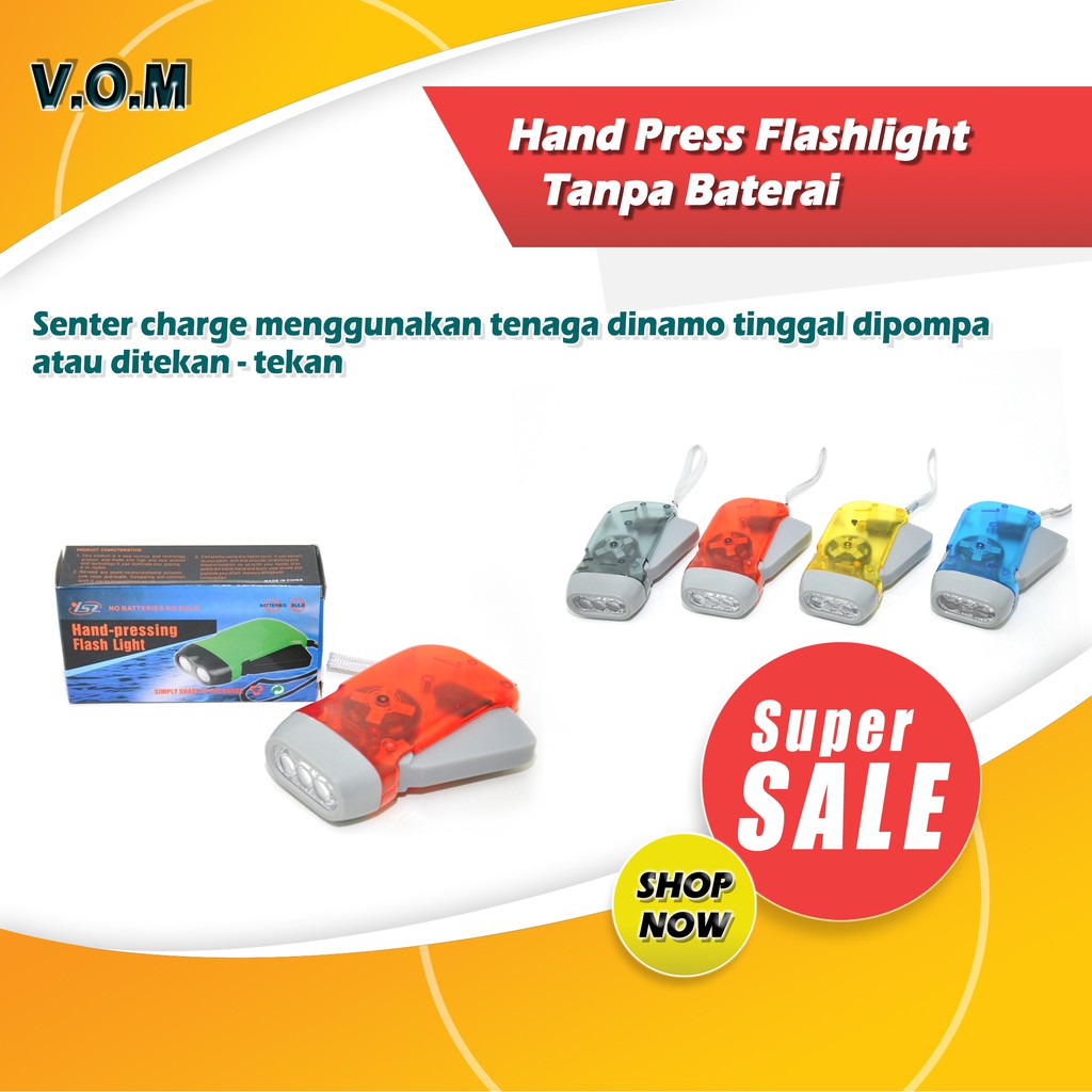 VOM-Senter Pompa / Hand Press Flashlight Tanpa Baterai 0341