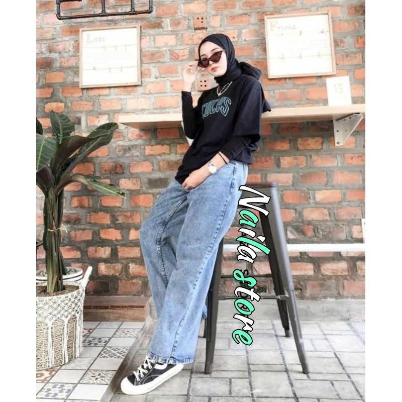 HIGH WAIST KULOT JEANS POLOS WANITA PREMIUM TEBAL