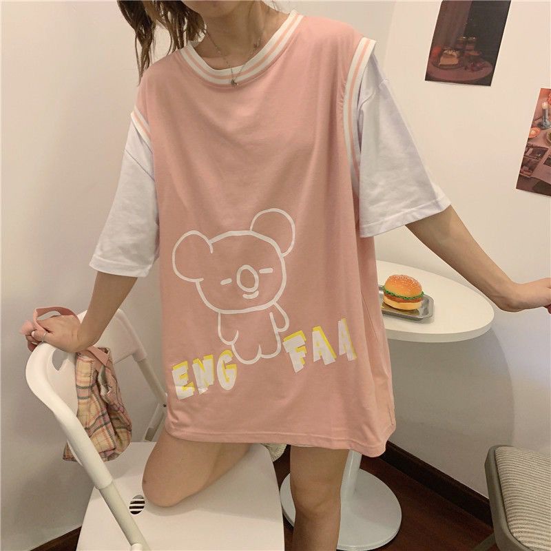 [littlecrab] Kaos Oversize Kasual Motif Koala Pink Putih Hijau Soft Color T-shirt Rompi Couple Unisex Atasan Bigsize Berkualitas Sablon Koala Eng Faa Korean Style