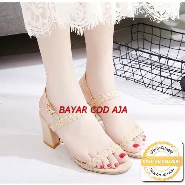 Hils Wanita Hak 12 Cm Wishine It677 Big Tahu Pedro Tan - Bg340 K  YK944  Kepang Ht61 Cream