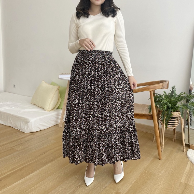 MARCIA - ROK PLISKET SUSUN MOTIF BUNGA BAHAN HYGET PREMIUM