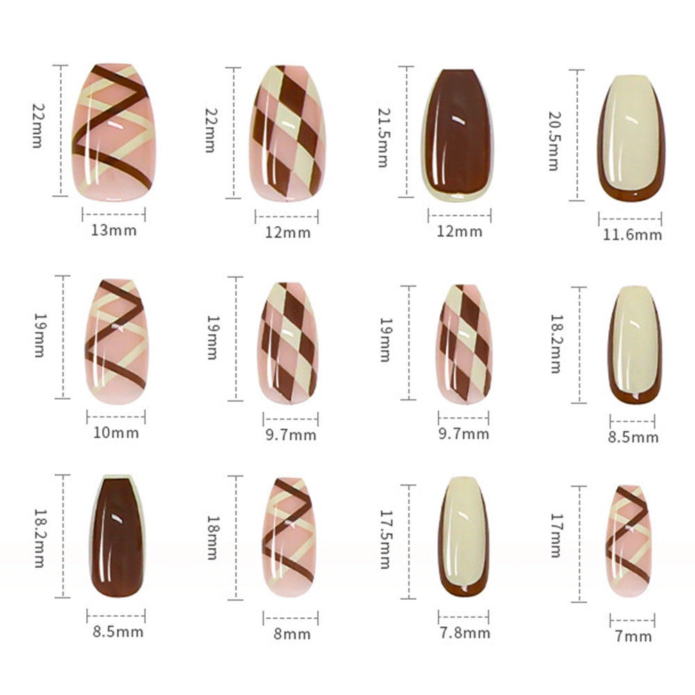 24pcs / Set Patch Kuku Palsu Motif Kotak-Kotak Untuk Nail Art