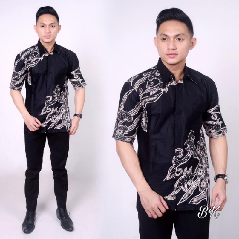 BSWART Batik HRB026 Kenongo Hem Pendek Padi Pekalongan M L XL Batik Pria MURAH Modern Grosir-Anggrek.