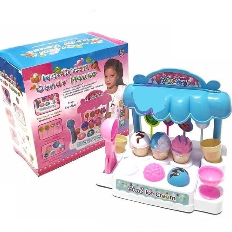 Mainan Anak Gerobak Ice Cream Set Es Krim Bunyi & Nyala