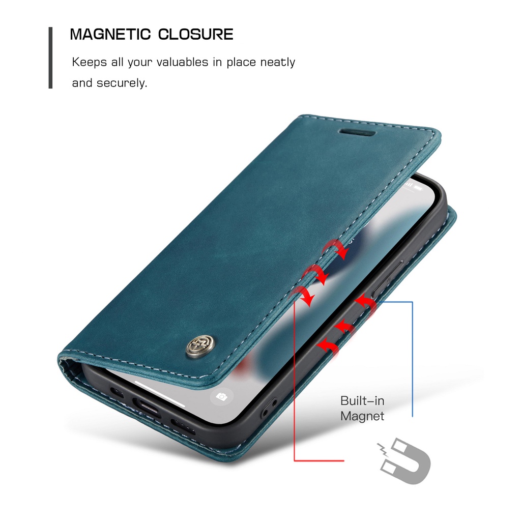 Iphone 13 12 11 Pro Max Series Leather Wallet Case Dompet Magnetic Cover Standing - Caseme