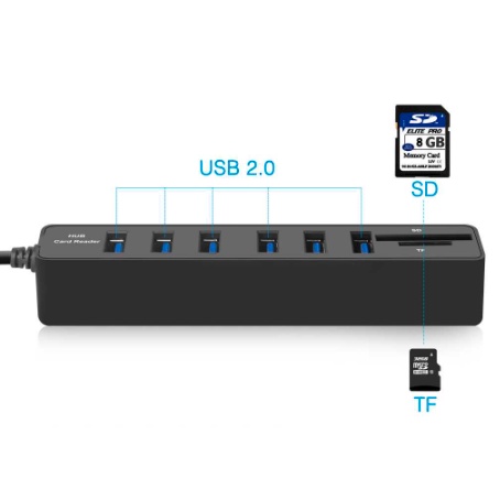 2 in 1 USB Hub 6 Port Combo Card Reader SD/TF Card Colokan Kabel Data Elektronik Micro SD Kabel Data Untuk Komputer Laptop USB Port