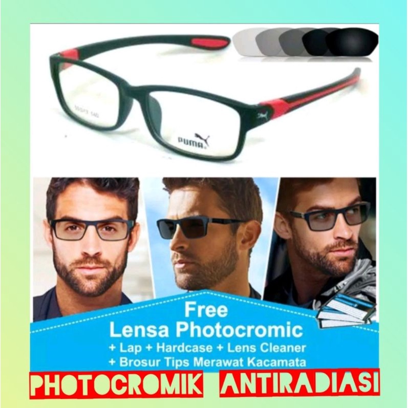 Frame Kacamata Pria Sport Sporty Lensa Berubah Warna Photocromic Anti Radiasi Komputer  833