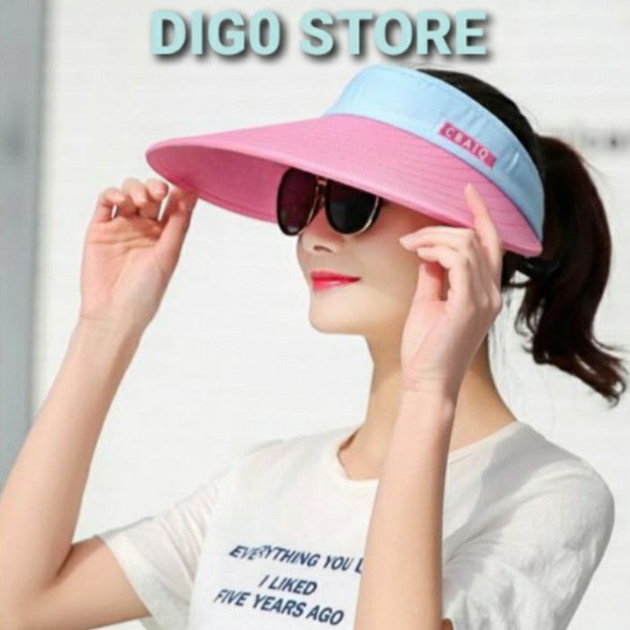 topi bucket wanita FASHION GOLF PANTAI OLAHRAGA OUTDOOR ANTI UV WANITA T MURAH - Pink Fanta Biru A4G