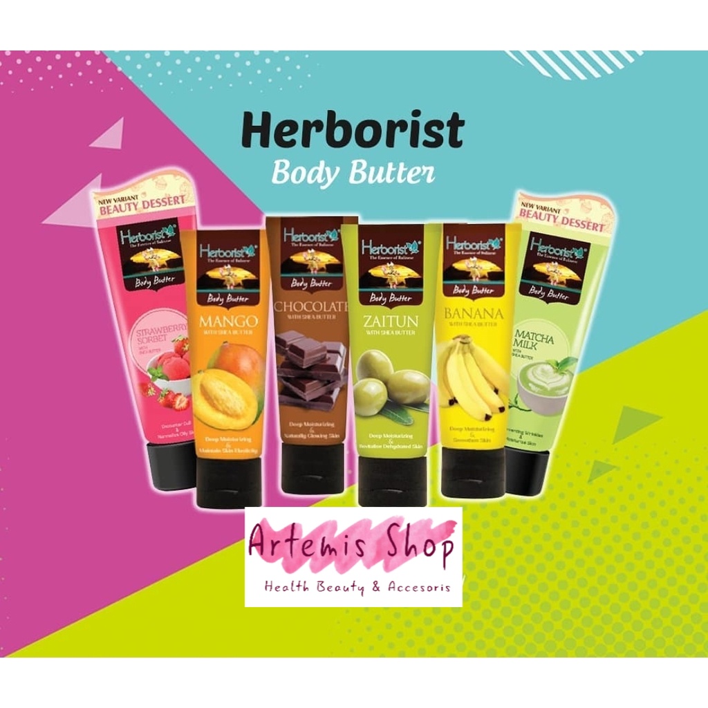 Herborist Body Butter With Shea Butter 80gr Banana Mango Chocolate Zaitun Matcha Milk Strawbery